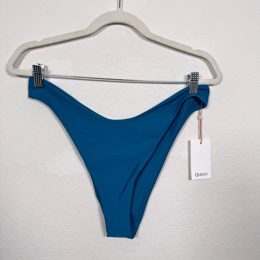 Quince Womens High Leg Bikini Bottom Size XL Swimwear Swim Minimal Teal Blue